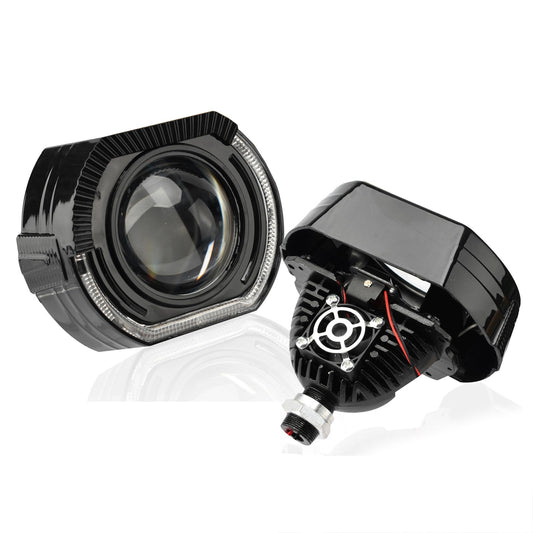 HDYEGIOU - Lente de proyector de 7.6 centímetros Bi LED, ojos de ángel blanco amarillo LED, recubrimiento negro, luz direccional DRL, luz delantera de coche o motocicleta, kit de retroajuste para H1,