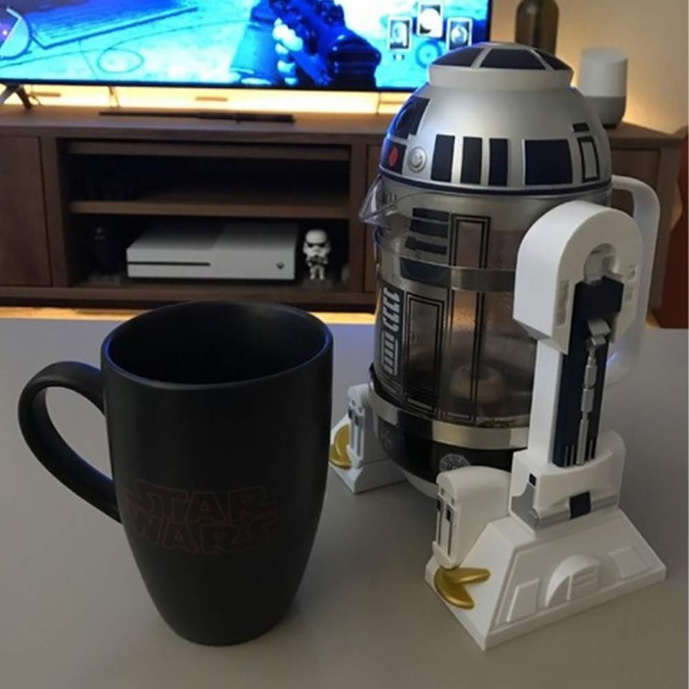 Máquina de café de mano, cafetera Creative Robot R2D2, mini cafetera de filtro de acero inoxidable, olla de presión de olla de aislamiento para el hogar