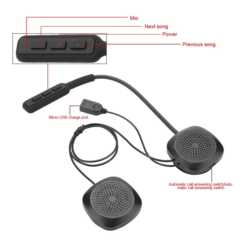 Auriculares Bluetooth ASHATA Negro con Contestador para Casco de Moto