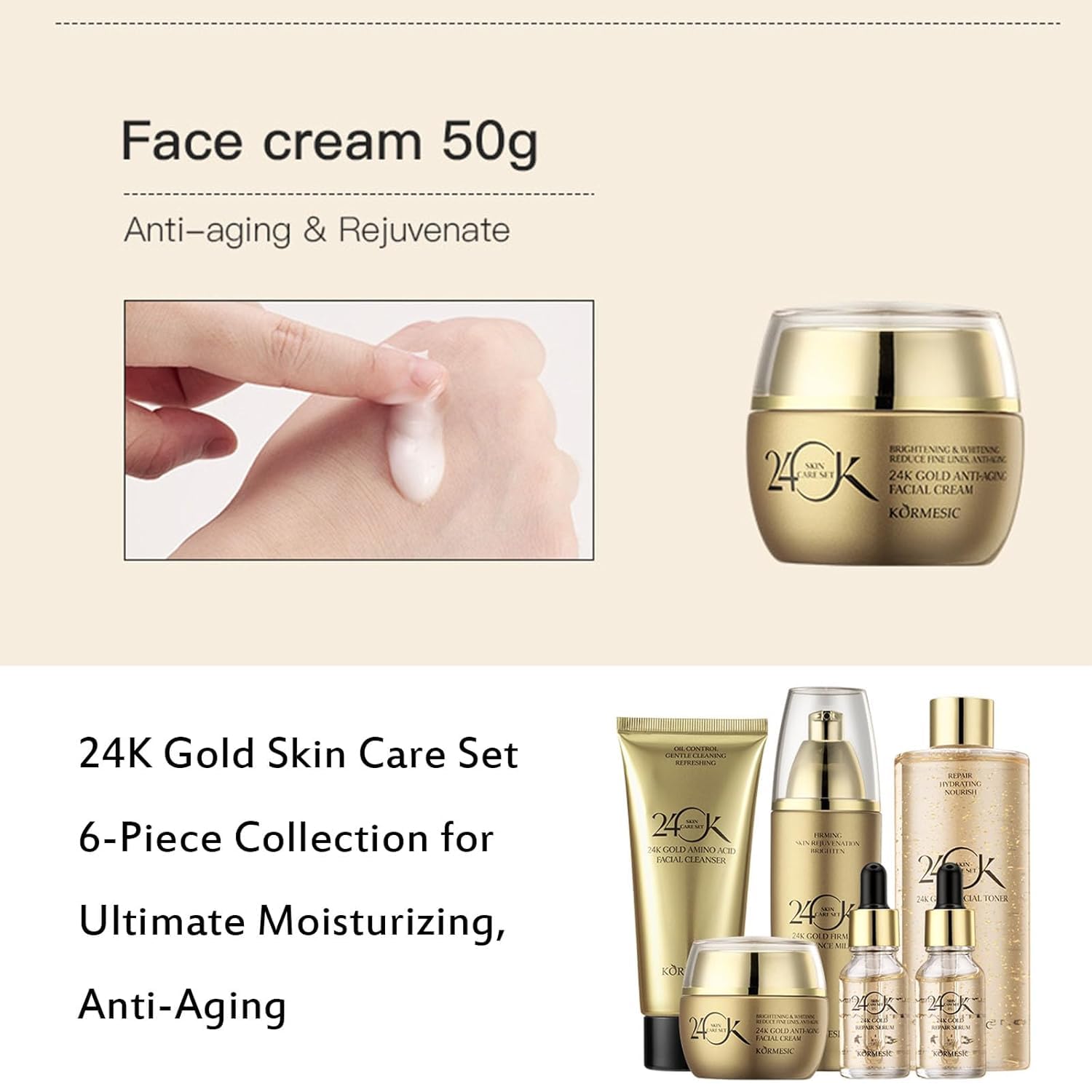 Kit Cuidado Facial 24k Pure Gold Colágeno Oro y Sérum Antiarrugas 6 Piezas Skincare