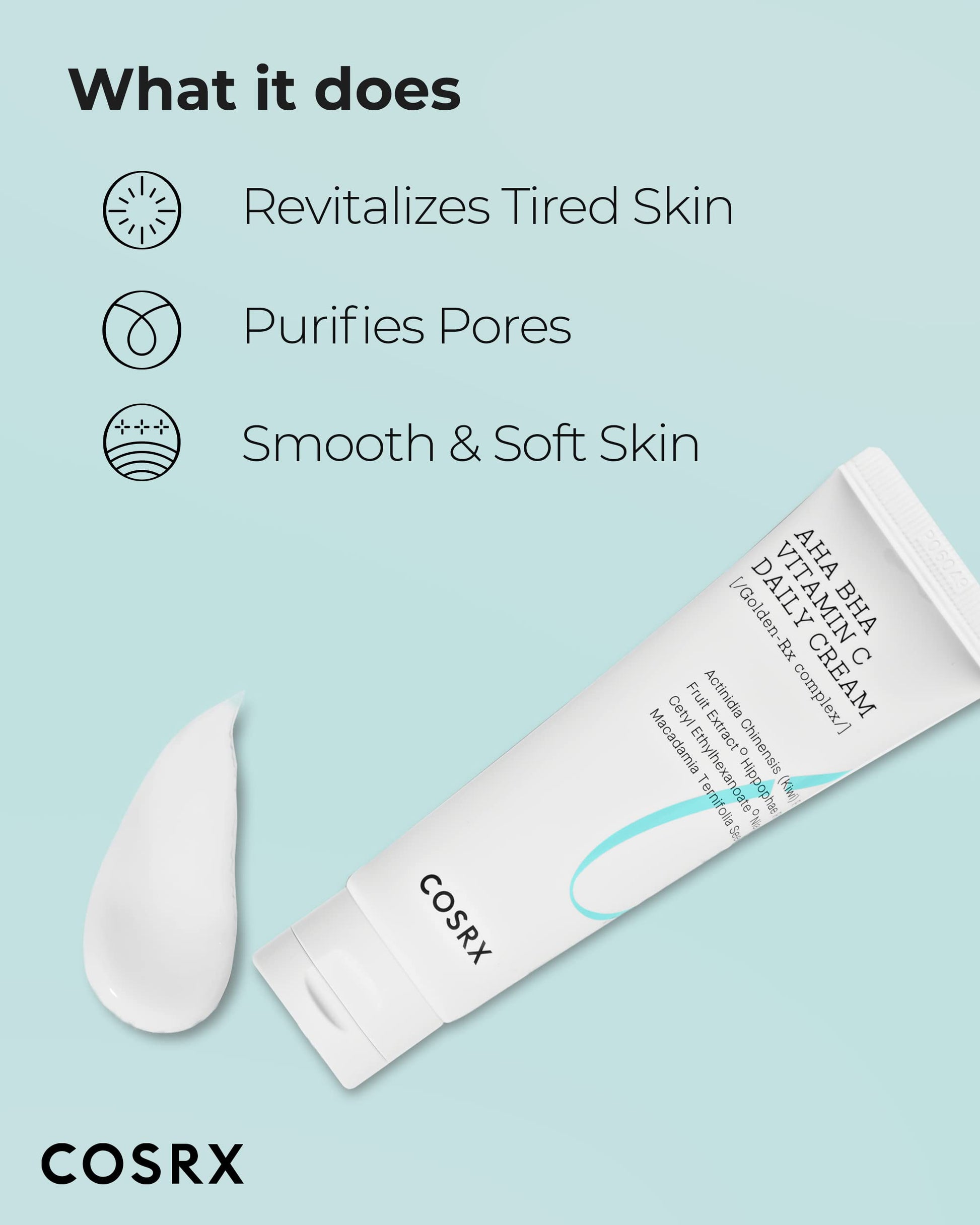 COSRX Crema diaria hidratante con Vitamina C, AHA/BHA para una piel brillante y suave