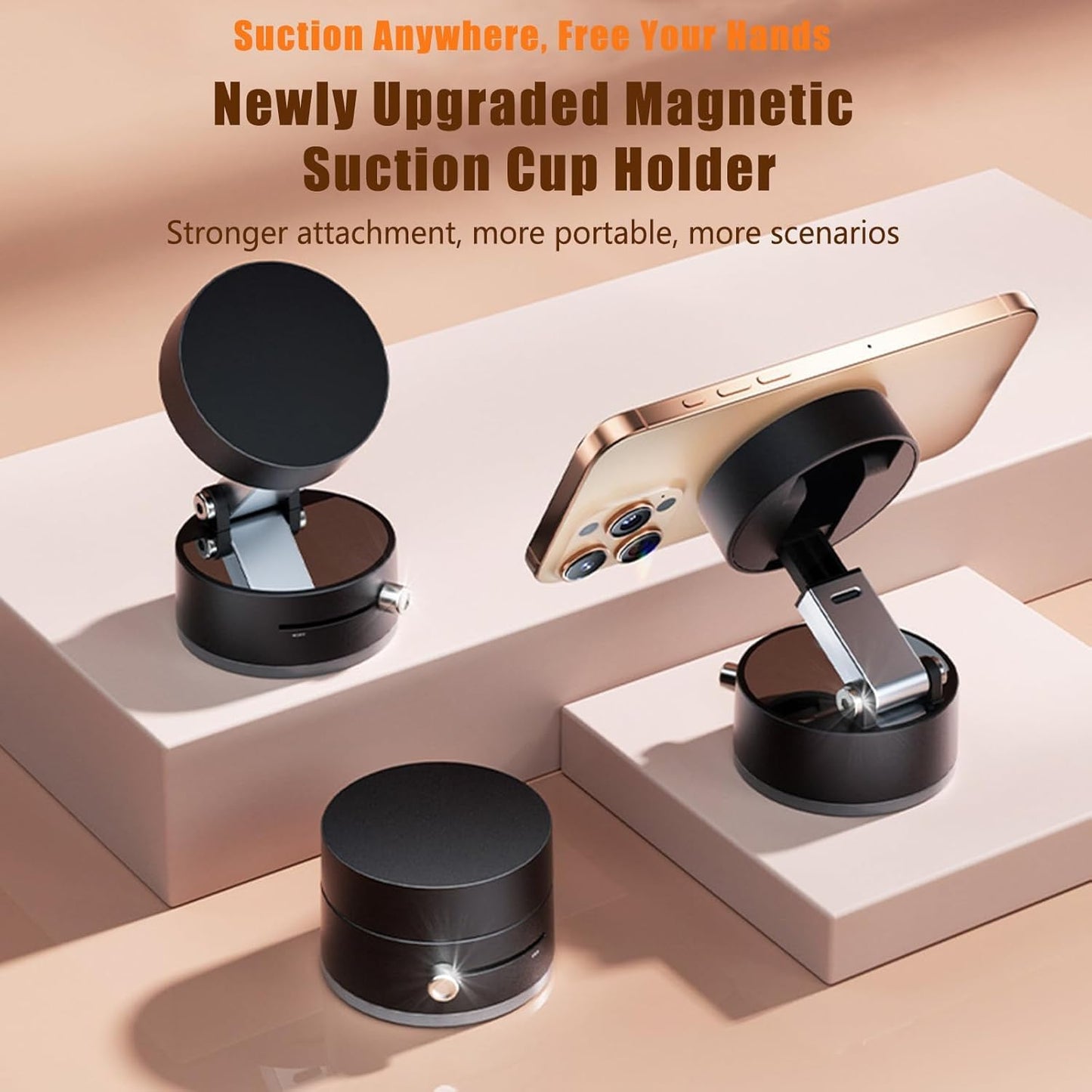 Genérico Vacuum Magnetic Phone Holder, 2025 New Foldable Portable Vacuum Magnetic Cell Phone Holder, Vacuum Magnetic Suction Phone Holder, Magnetic Cell Phone Holder for Car, Gym, Shower (Black)