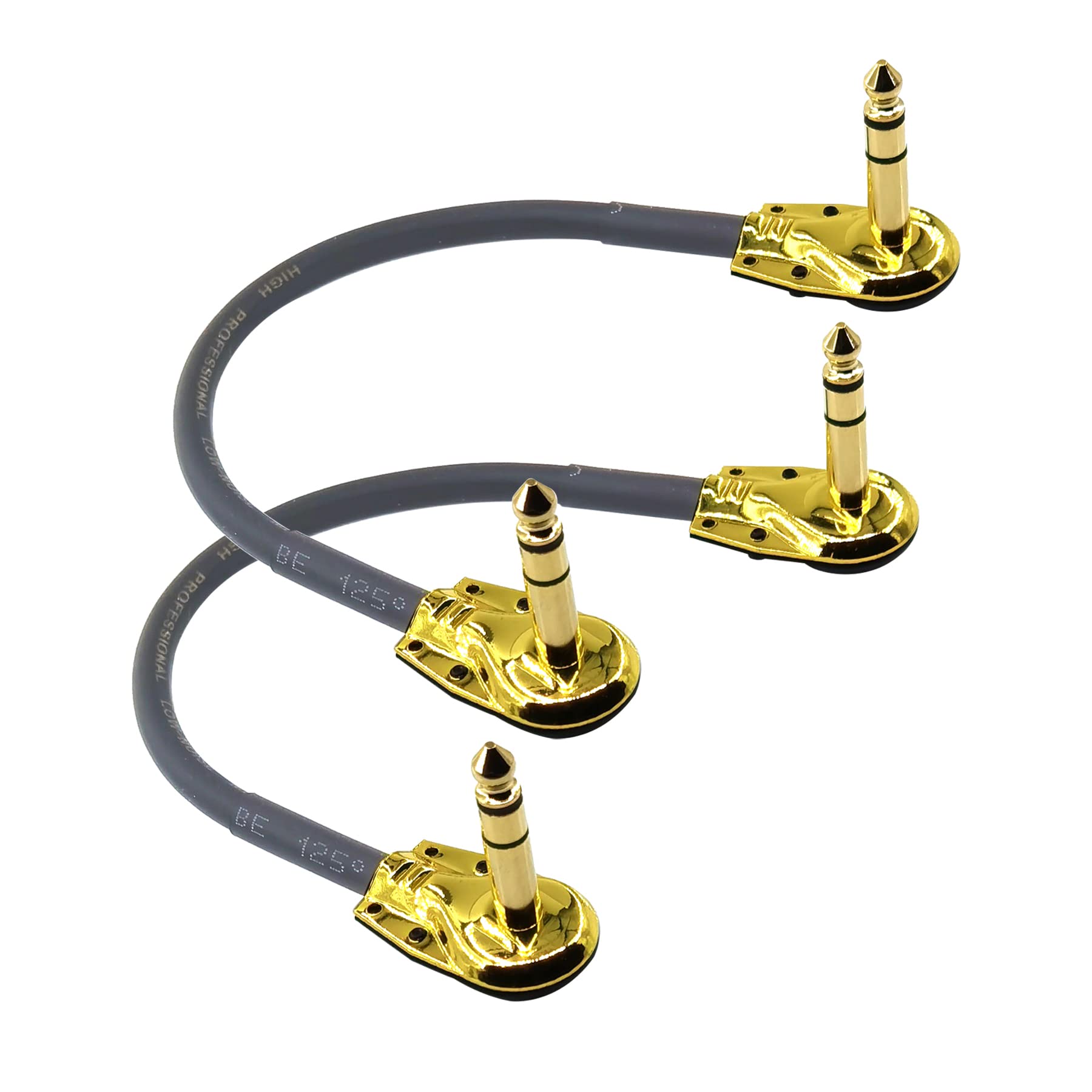 Cable TRS Stereo de Guitarra WJSTN Perfil Bajo ángulo Recto 1/4 pulgadas, Negro, Paquete de 2 Unidades
