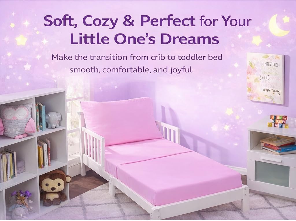 EVERYDAY KIDS - Juego de sábanas de 3 piezas para niños, ropa de cama de microfibra suave y transpirable, incluye una sábana encimera, una sábana bajera ajustable y una funda de almohada, color rosa