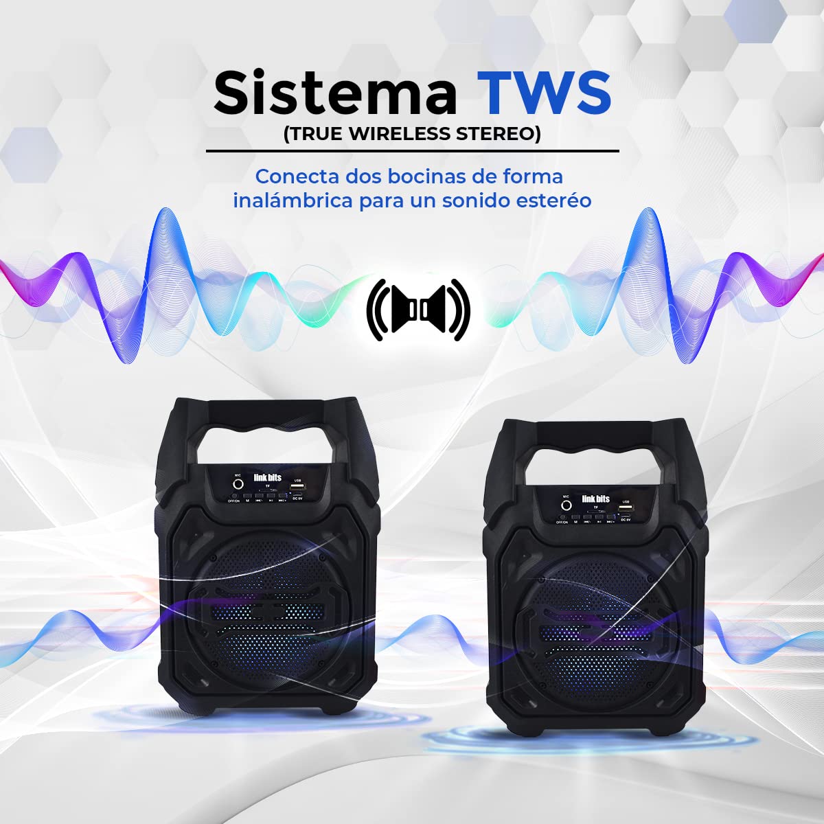 LINK BITS SA674T Bocina Bluetooth inalámbrica, TWS Bocinas Portátil,micrófono alámbrico y Sonido Estéreo,para iPhone Android.