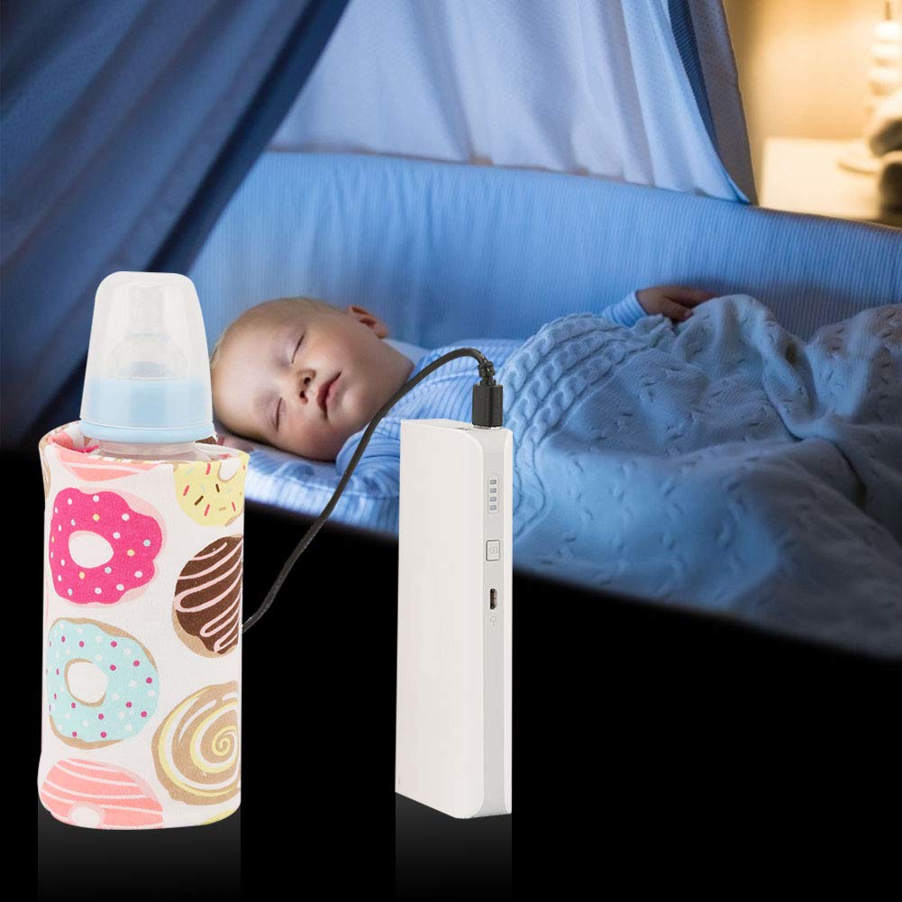 Funda para Biberón que Mantiene el Calor, Bolsas para Biberones Portátiles, USB para Mantener el Calor de la Leche, Calentador Multifunción para Taza de café, té, Bebida, Bolsa de (Rosquilla)