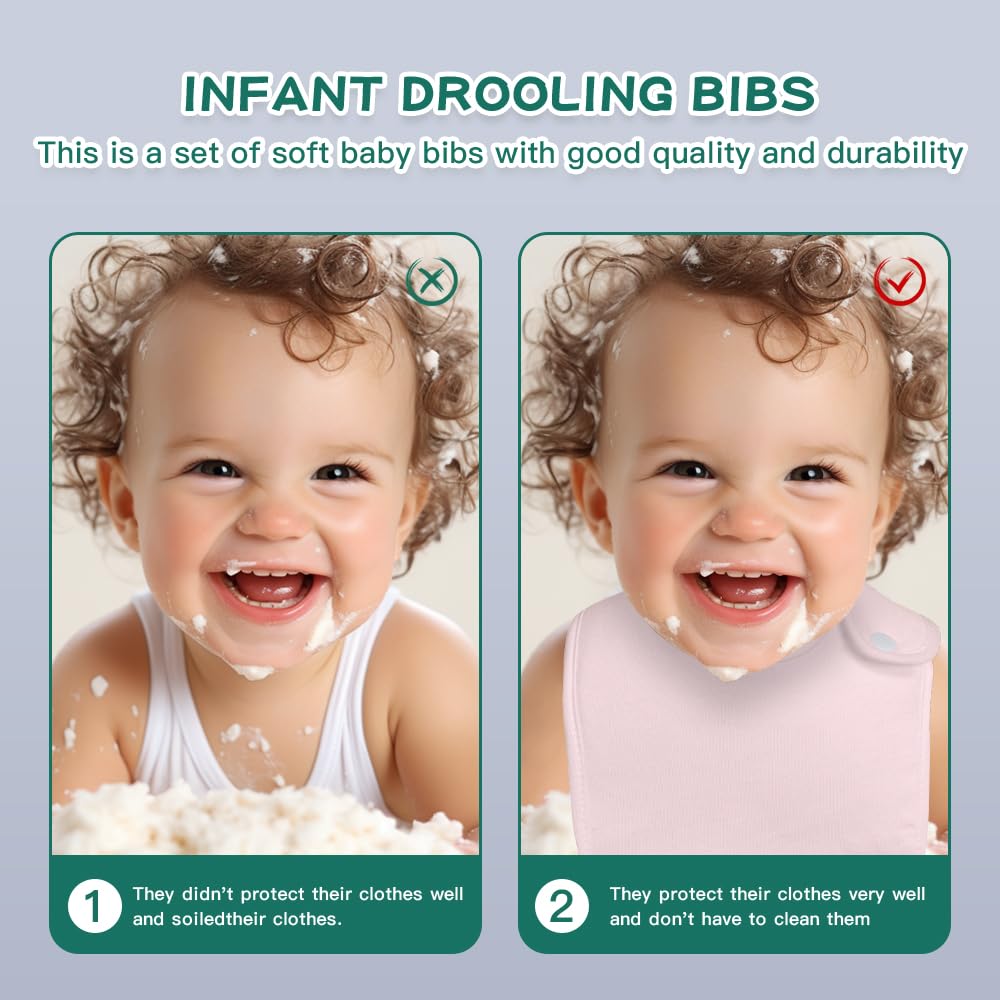 lazyrhino - Paquete de 8 baberos unisex ajustables con broches de presión ultra suaves y absorbentes para la dentición para niños y niñas (rosa)