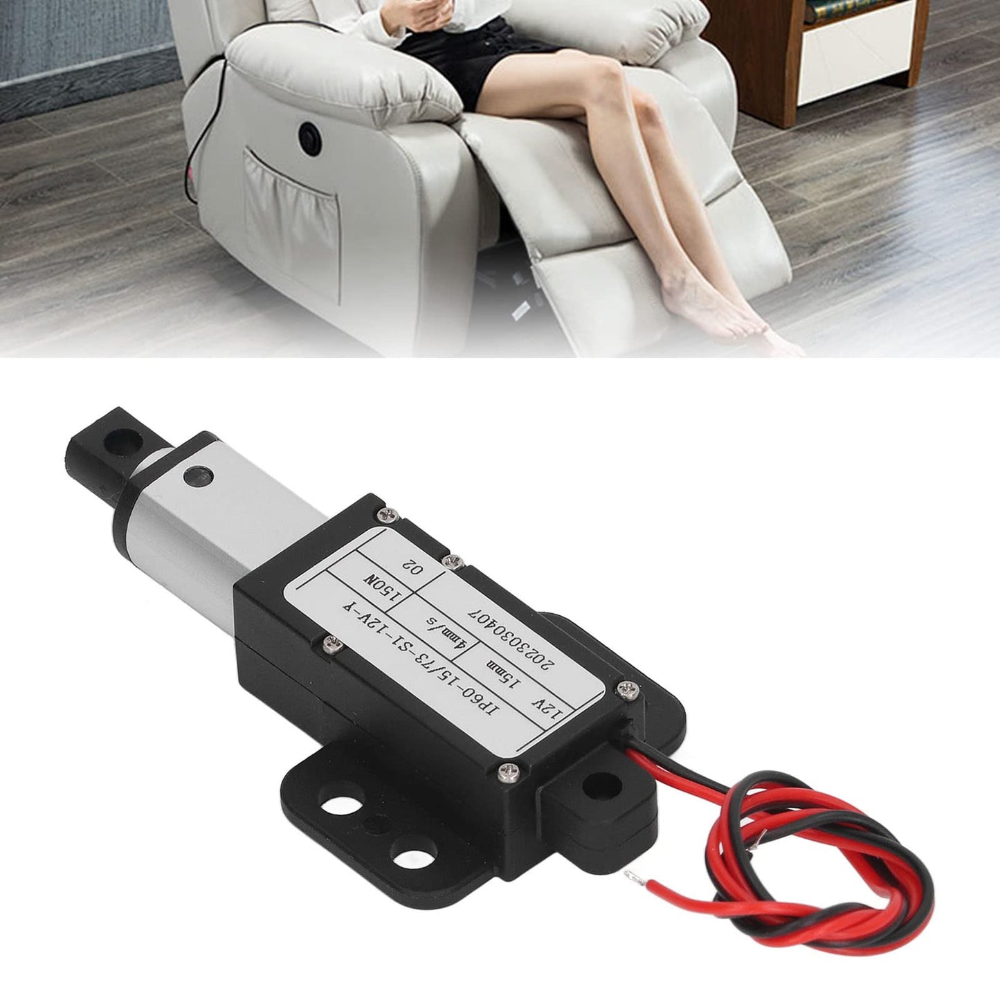 Mini Actuador Lineal Eléctrico Protección Completa 15 Mm Carrera 12 V con Soporte para Tratamiento Médico