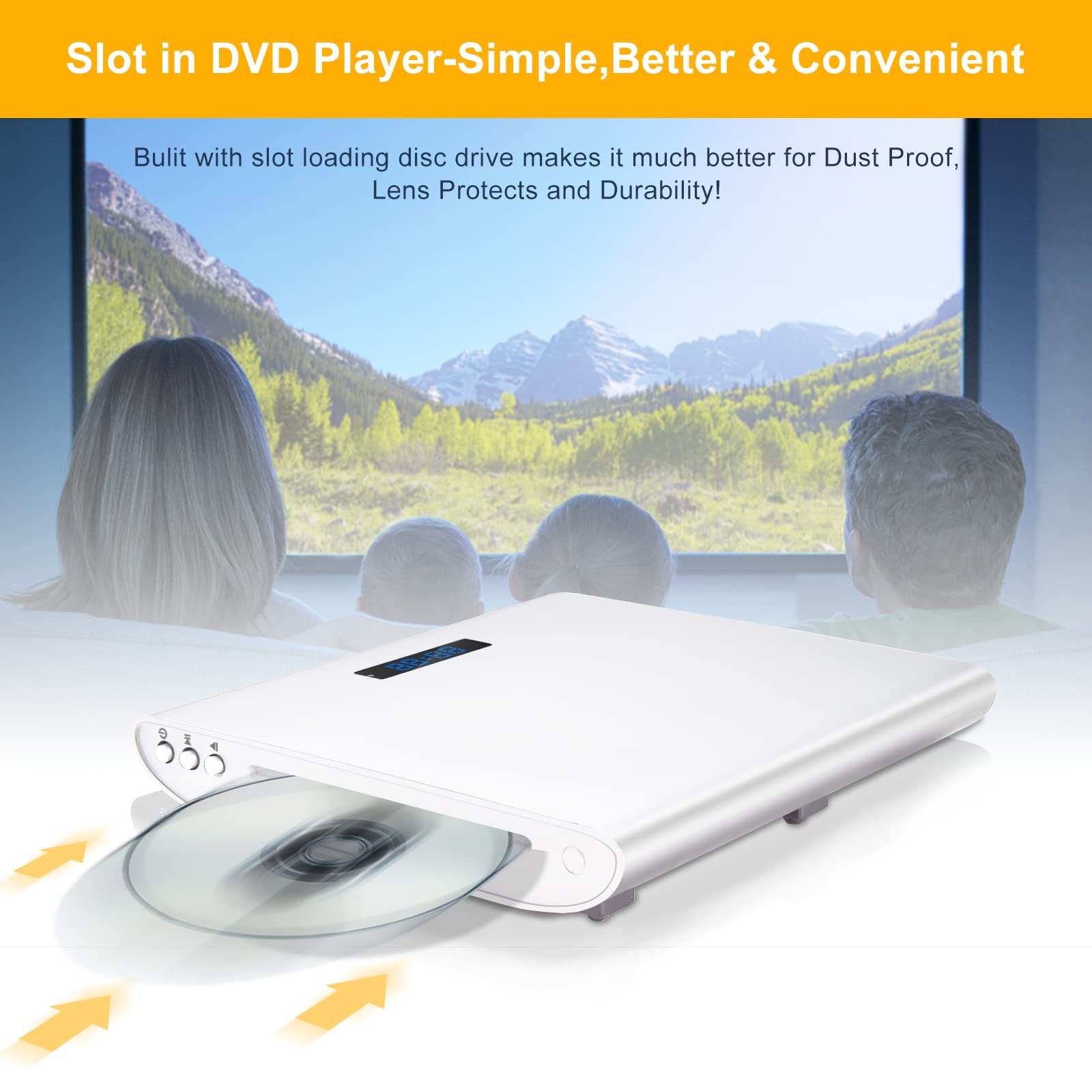 Famishow, reproductor de DVD gratuito para TV de todas las regiones con salida AV/HDMI y entrada USB, reproductor de DVD HD 1080P con cable HDMI, control remoto y cable AV, montaje en pared (blanco)