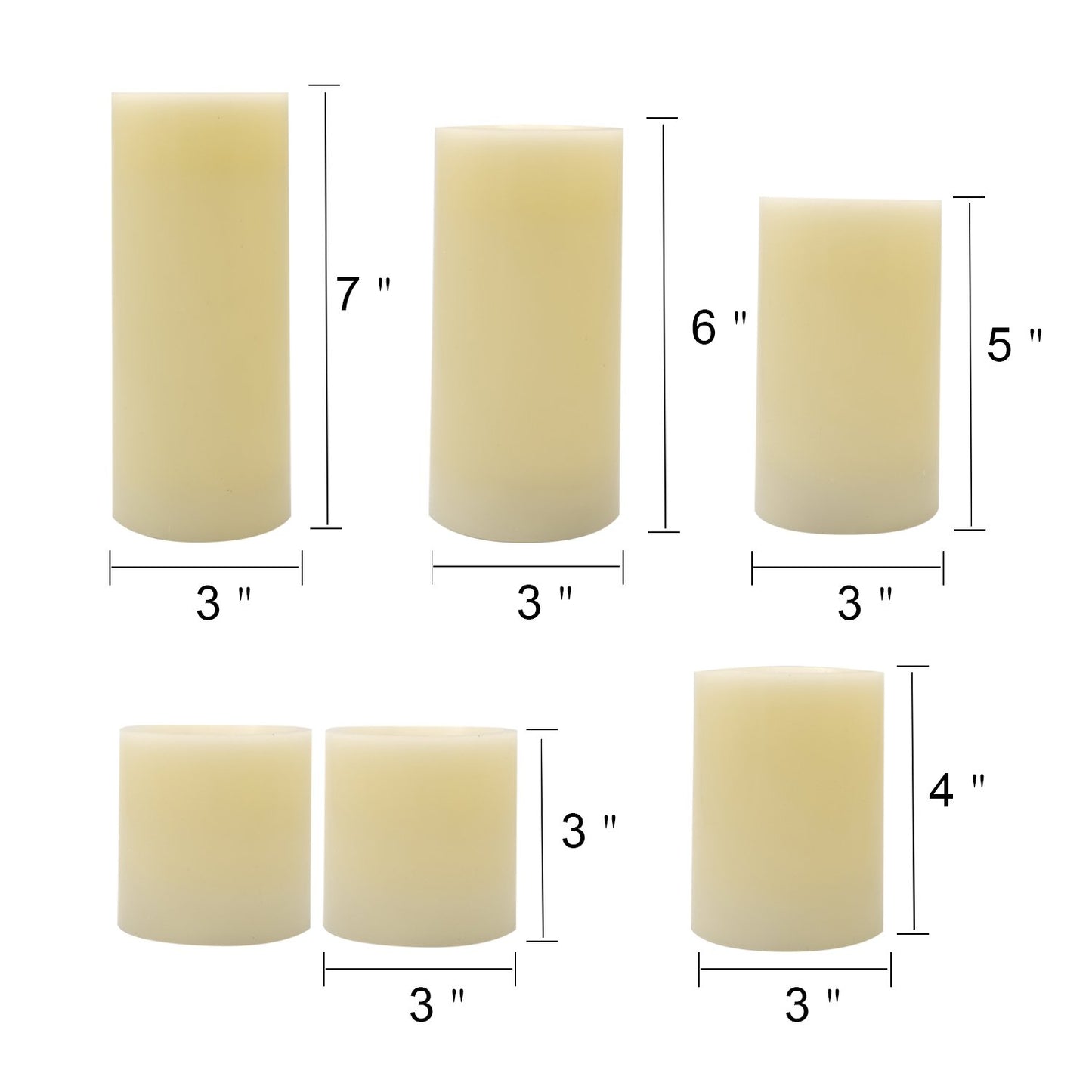 DRomance - Velas con temporizador remoto sin llama, funciona con pilas, juego de 6 velas LED de fibra óptica de cera real, decoración navideña (D3 pulgadas, altura de 3 pulgadas, 4 pulgadas, 5 pulgadas, 6 pulgadas y 7 pulgadas)
