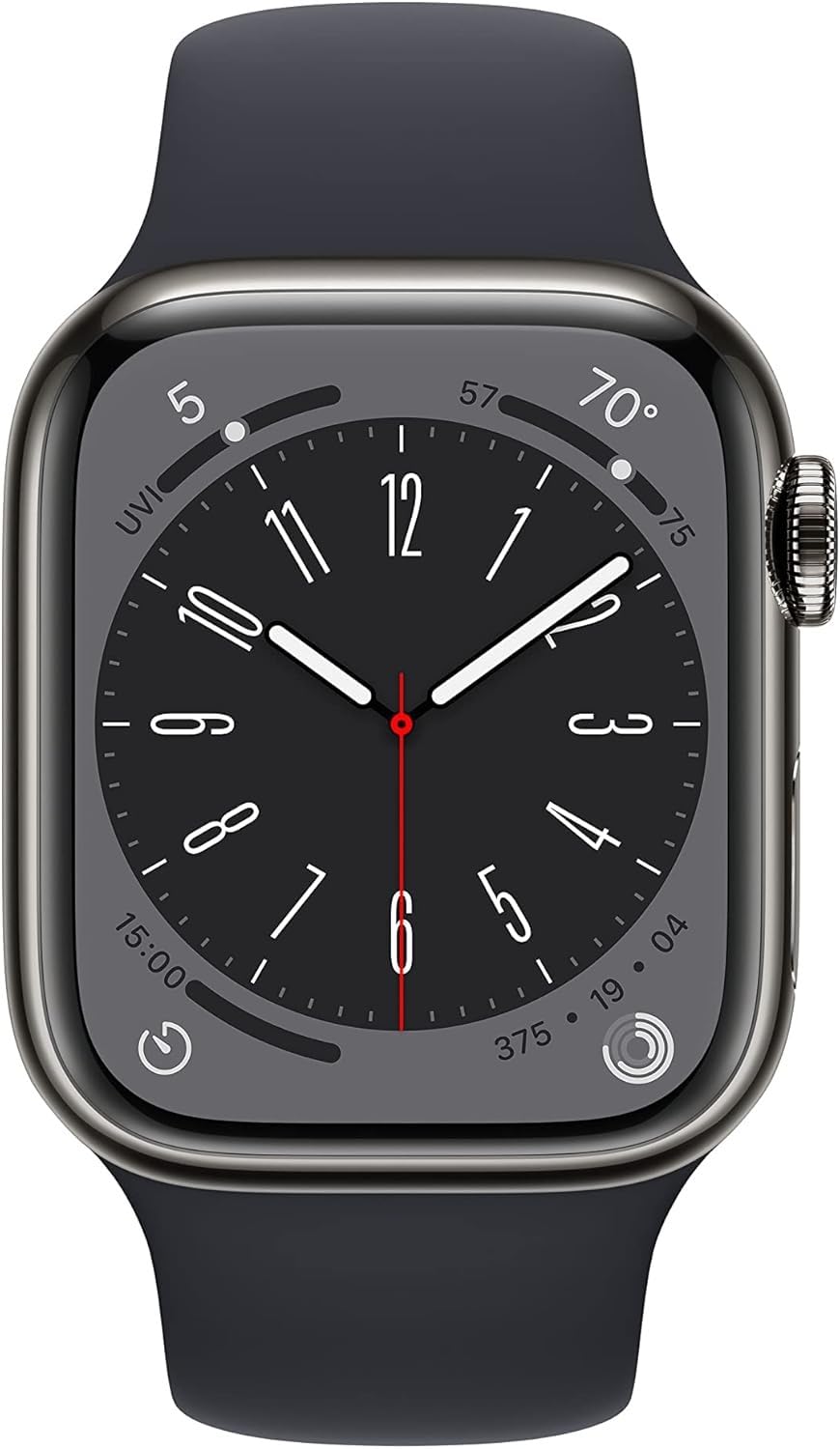 Reloj Inteligente Apple Series 8 Acero Inoxidable Grafito con Correa Deportiva Medianoche Reacondicionado