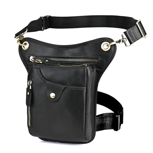 Le'aokuu - Bolsa de piel auténtica para hombre, para deportes al aire última intervensión, con cintura y cadera, bandolera para hombro, pierna caída, bolsa de muslo para mujer (211-5 0 café oscuro),