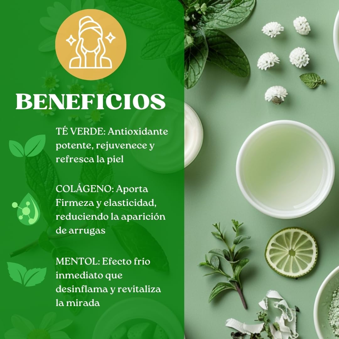 TQL | Contorno de ojos en gel con té verde y colágeno | Skin Care | Colageno | Relaja tonifica área ojos | ojeras y bolsas | Todo tipo de piel | 16 gr