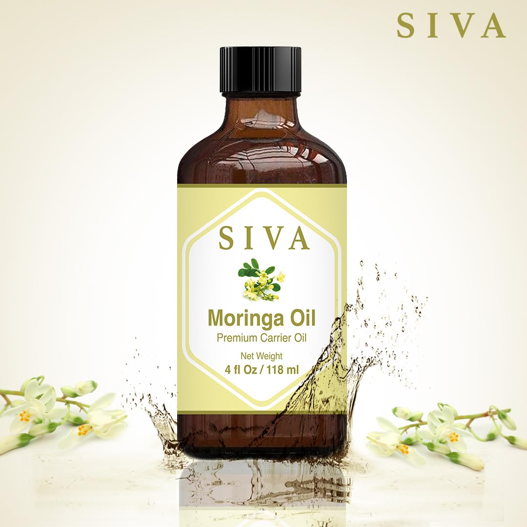 SIVA ORGANICS- Aceite portador de moringa SIVA 4 oz (118 ml) Aceite portador premium con gotero para el cuidado de la piel, el cuidado del cabello, Sca
