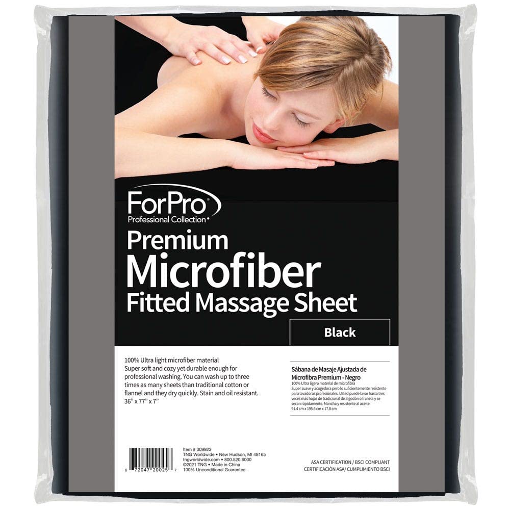 ForPro - Sábana bajera ajustable de microfibra premium para mesas de masaje, ultraligera, resistente a las manchas y a las arrugas, 36 pulgadas de ancho x 77 pulgadas de largo x 7 pulgadas de alto, color negro