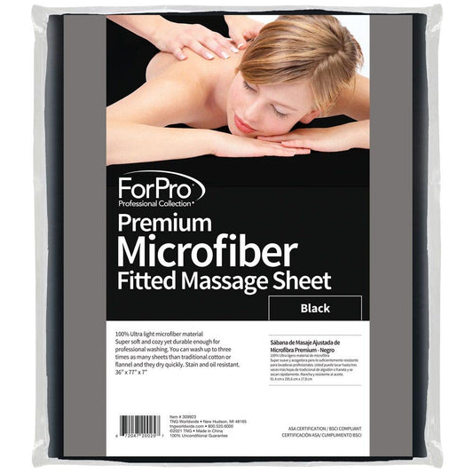ForPro - Sábana bajera ajustable de microfibra premium para mesas de masaje, ultraligera, resistente a las manchas y a las arrugas, 36 pulgadas de ancho x 77 pulgadas de largo x 7 pulgadas de alto, color negro