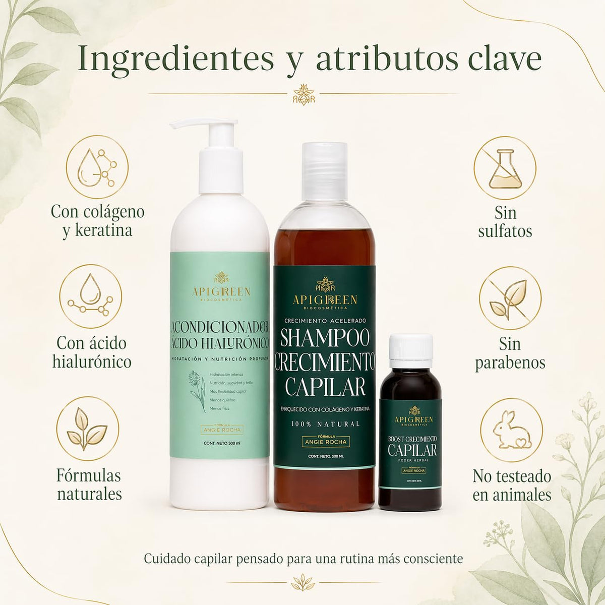 Kit Capilar Apigreen Negro para Crecimiento y Fortalecimiento del Cabello con Ácido Hialurónico