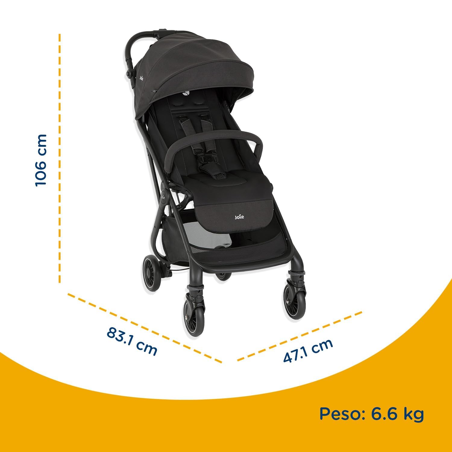 Joie Carriola para Bebe con Silla Ergonomica Tourist | Carriola Moderna para Bebes | Carriola de Baston Ligera Convertible a 2 Posiciones | Carreola con Frenos y Manija Ajustable | Carriola de viaje