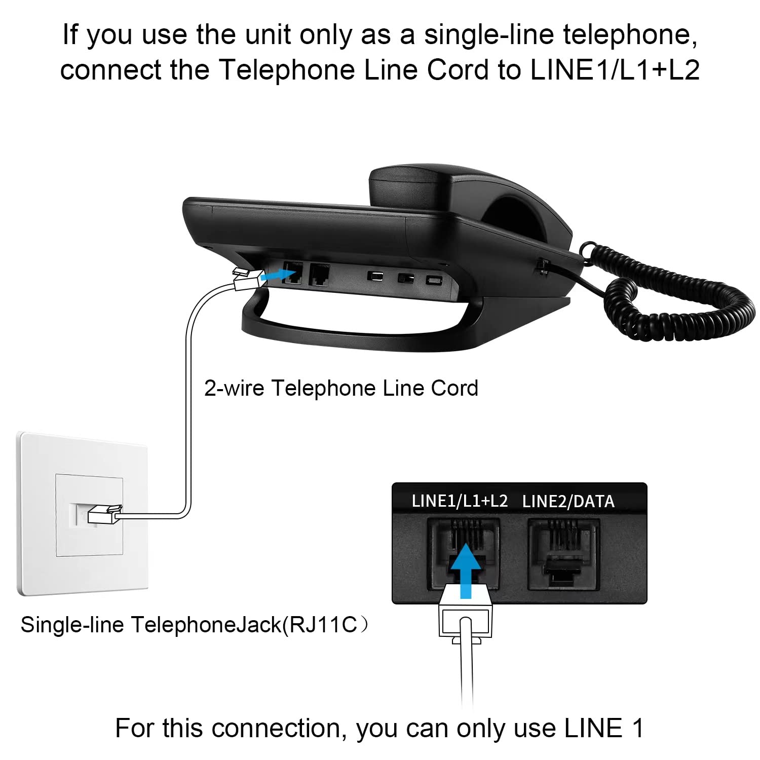 Sistemas de teléfono fijo de 2 líneas Ornin para pequeñas empresas y hogar, solo teléfono de escritorio (negro)