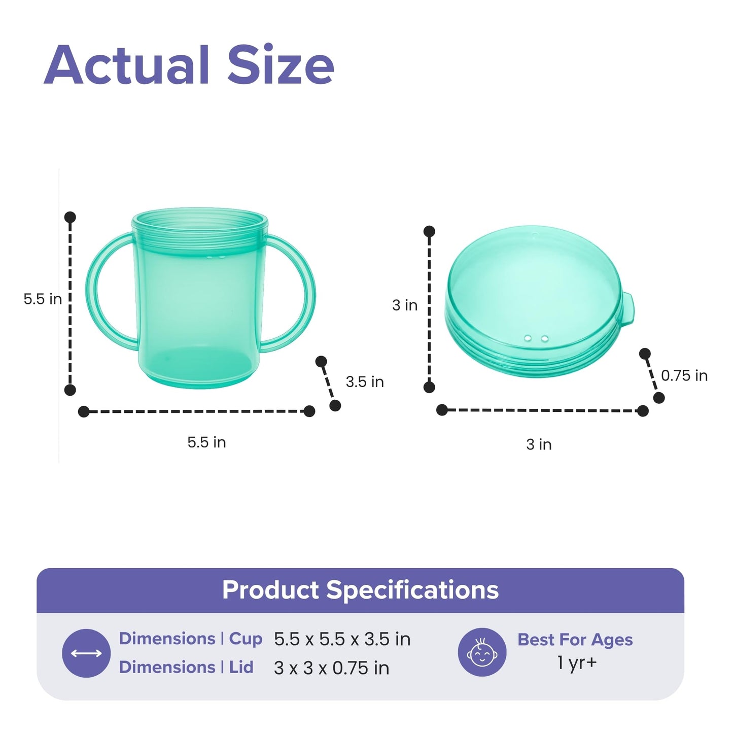 TalkTools Recessed Lid with Handles - Leak Proof - Promotes Oral Motor Skills, Lip Closure and Self-Feeding - Drinking Bottle Alternative | Food grade materials (Green)