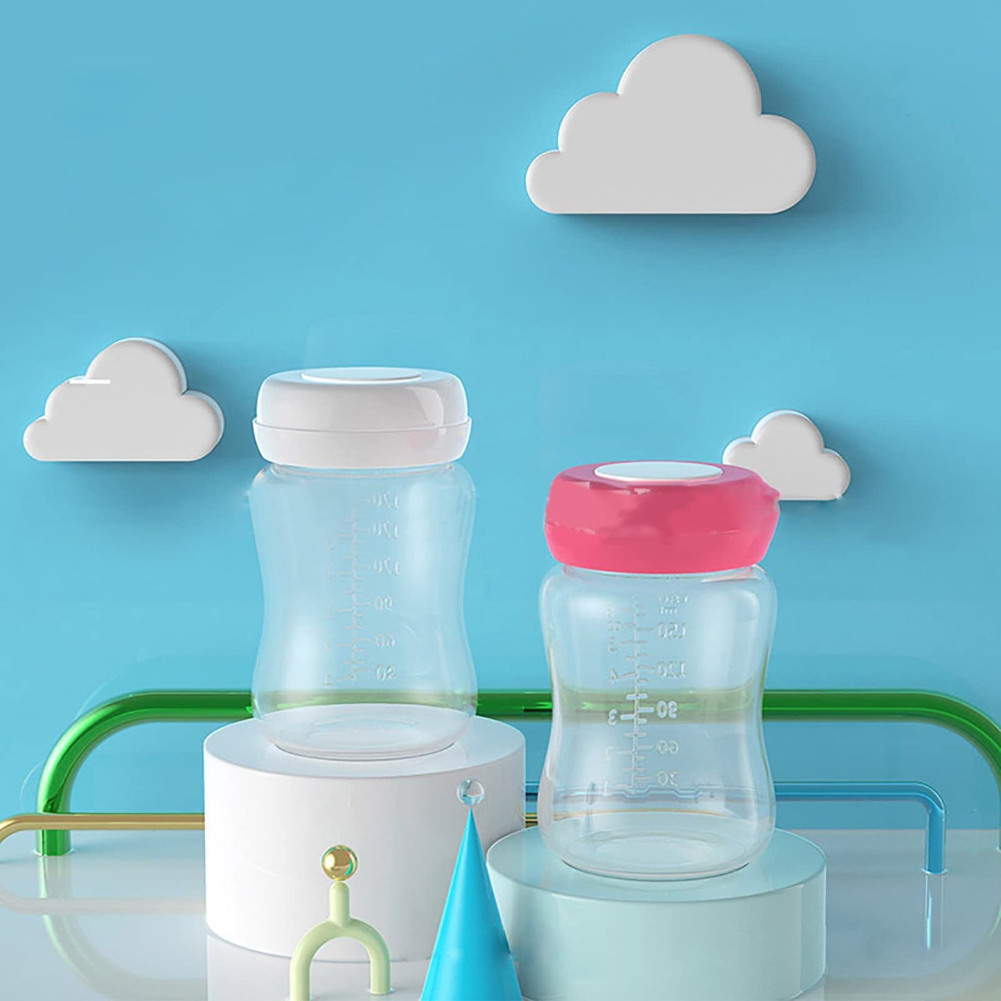 Botellas de Almacenamiento de Leche Materna con Junta de Silicona de Calibre Ancho a Prueba de Fugas 180ml 4PCS