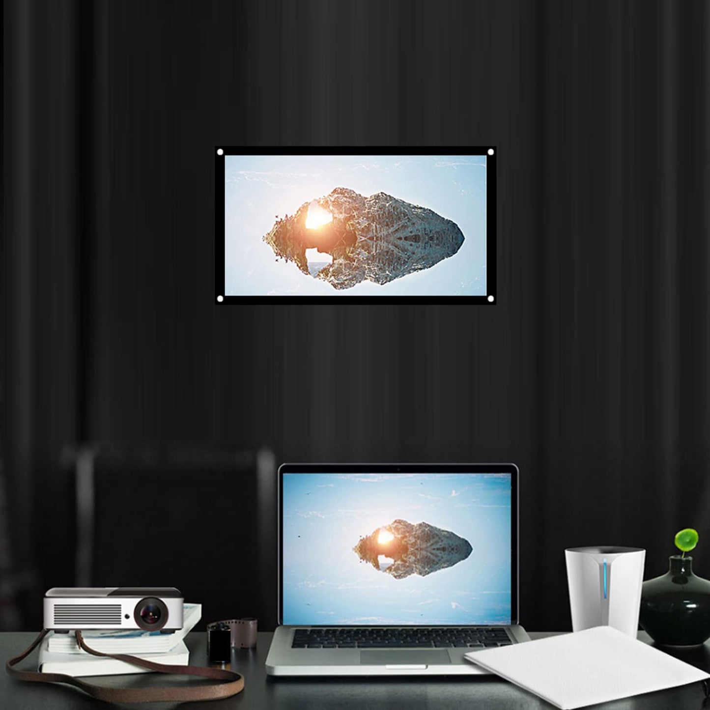 GOWENIC Pantalla de Portátil, Poliéster Plegable sin Arrugas, Proyección Frontal y Trasera, Película para Acampar Al Aire Libre (60 Pulgadas)