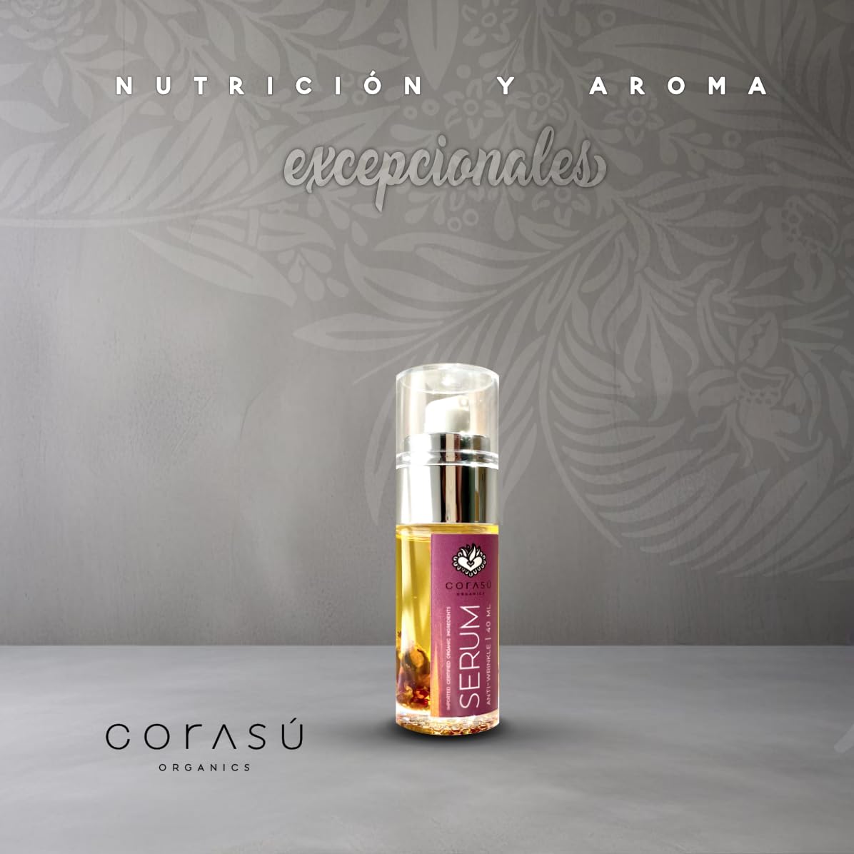 CORASÚ SÉRUM facial antiarrugas 40ml | 100% NATURAL | ORGÁNICO | Con rosa mosqueta, helicriso (la flor de la eterna juventud) y extractos vegetales antioxidantes y regenerantes | NO deja sensación grasosa | Piel SEDOSA y RADIANTE | NUTRE. REGENERA. SUAVIZ