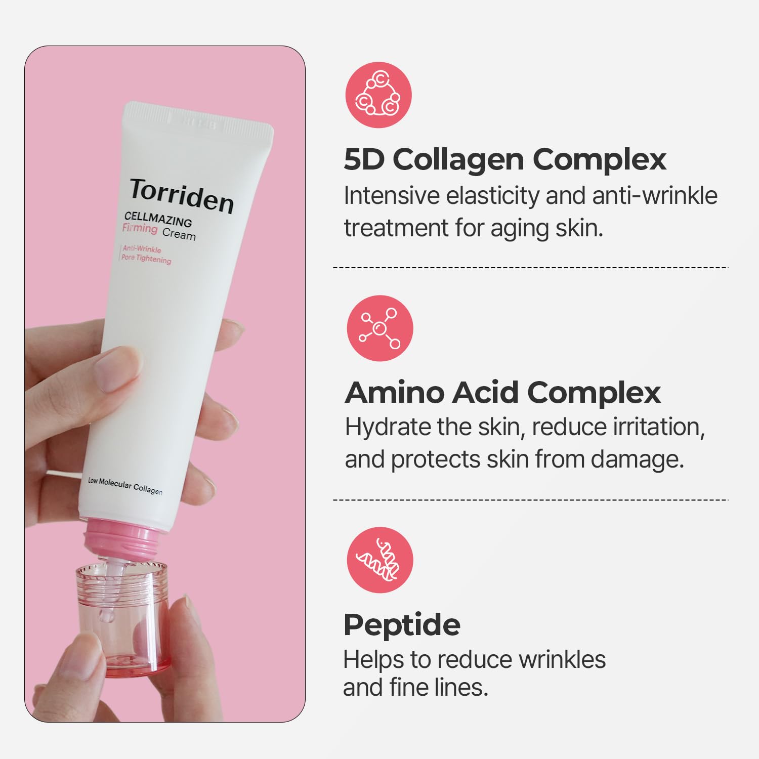 Torriden CELLMAZING Low Molecular Collagen Firming Cream, 2.02 fl.oz | 5D Collagen Complex | Minimize Pores & Wrinkles | Intense Hydration, Non-Greasy, Firming Finish | Cruelty Free