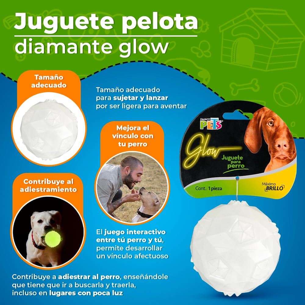 Fancy Pets Juguete Pelota Diamante Glow para Perro Brilla en la Oscuridad