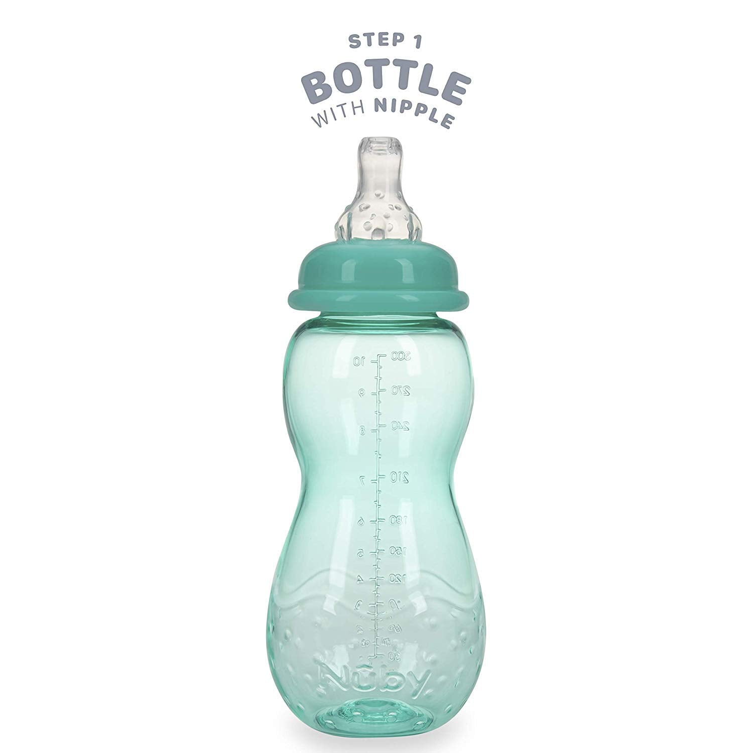 Botella a Taza Nuby Verde Azulado Ultra Durable Tritan sin Derrames 3 Etapas 10 Onzas