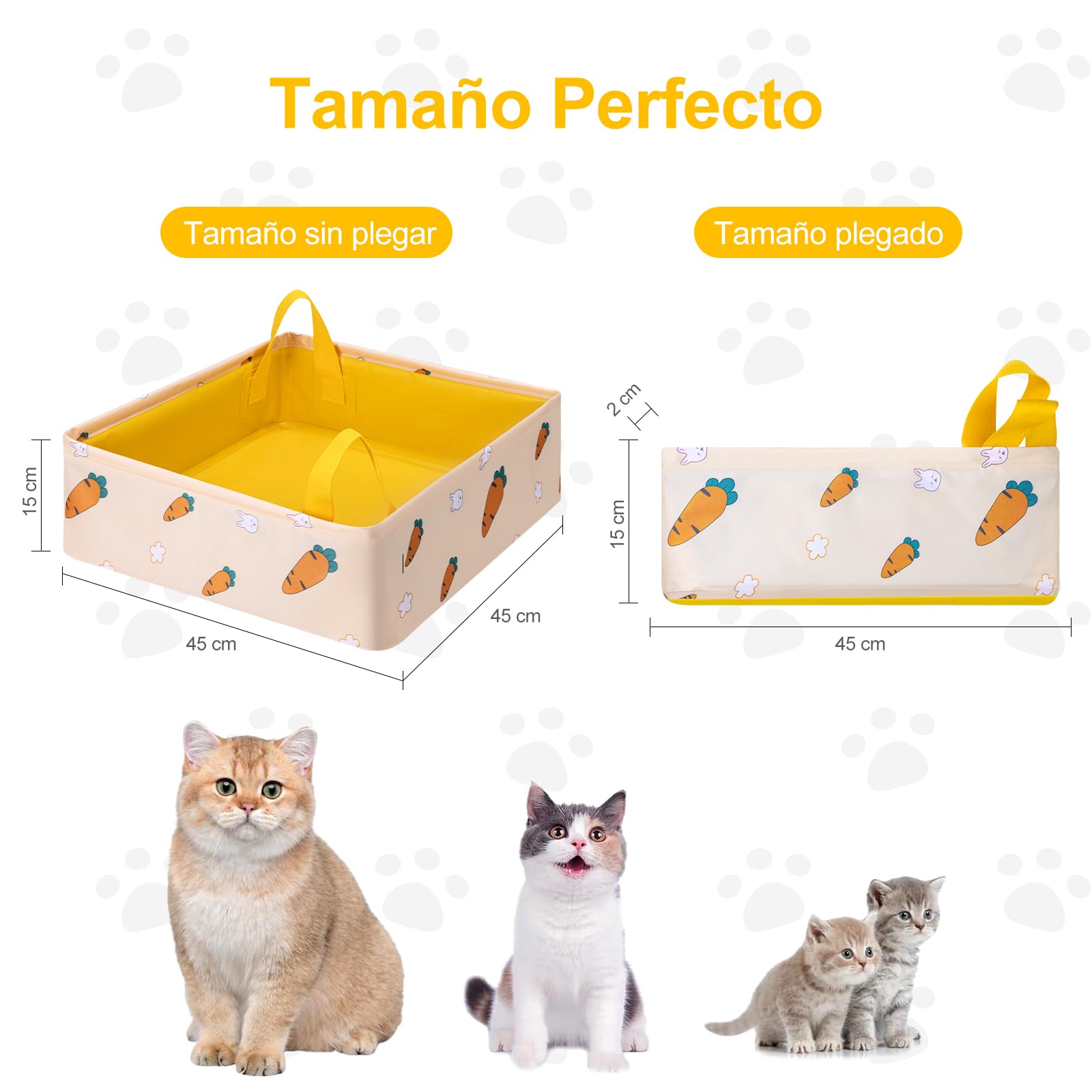 LESUCCI Caja de Arena para Gatos Portátil, Caja de Arena Plegable para Gatos con Asa Estándar para Viajes, Sin Fugas, Impermeable, Ideal para Gatos Medianos Y Pequeños, Fácil de Limpiar (Amarillo)