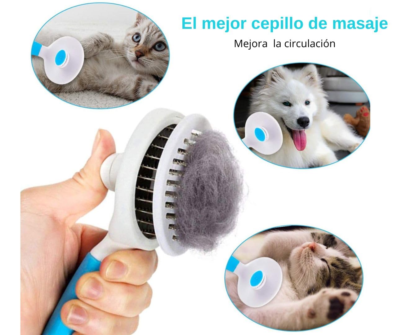 Cepillo de Aseo Wolfi Azul con Botón de Liberación para Mascotas