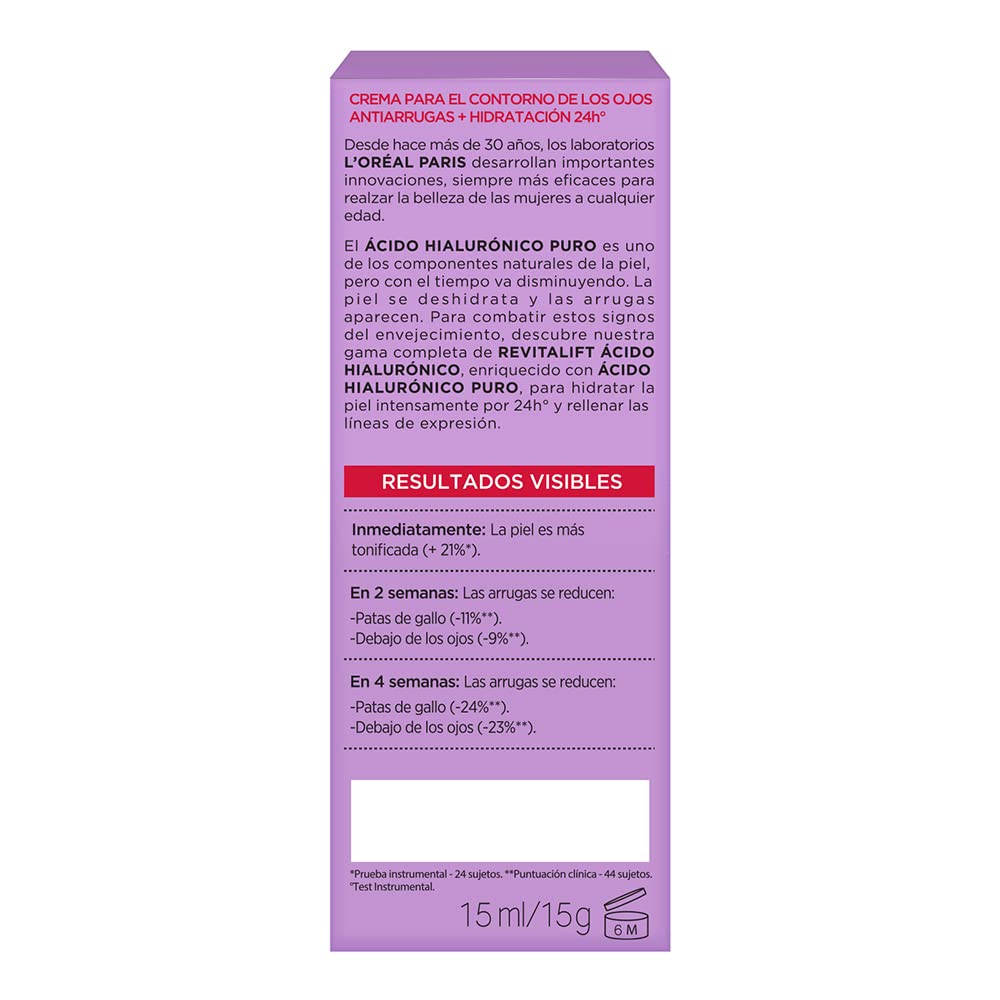 L'Oréal Paris Crema de Ojos Revitalift Ácido Hialurónico, 15ml