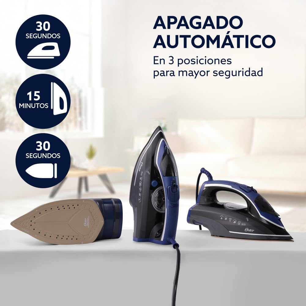 Oster Plancha de Vapor, Diamond Steam Max S8200, Digital, Golpe de Vapor 220 g/min, Suela XL Cerámica con Diamante, Vapor Vertical, Antigoteo, Azul Oscuro, GCSTDPD8201-013