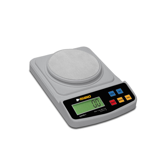 Báscula de Precisión RHINO Acero Inoxidable Diseño Compacto 1kg/0.1g con Función de Conteo y TARA