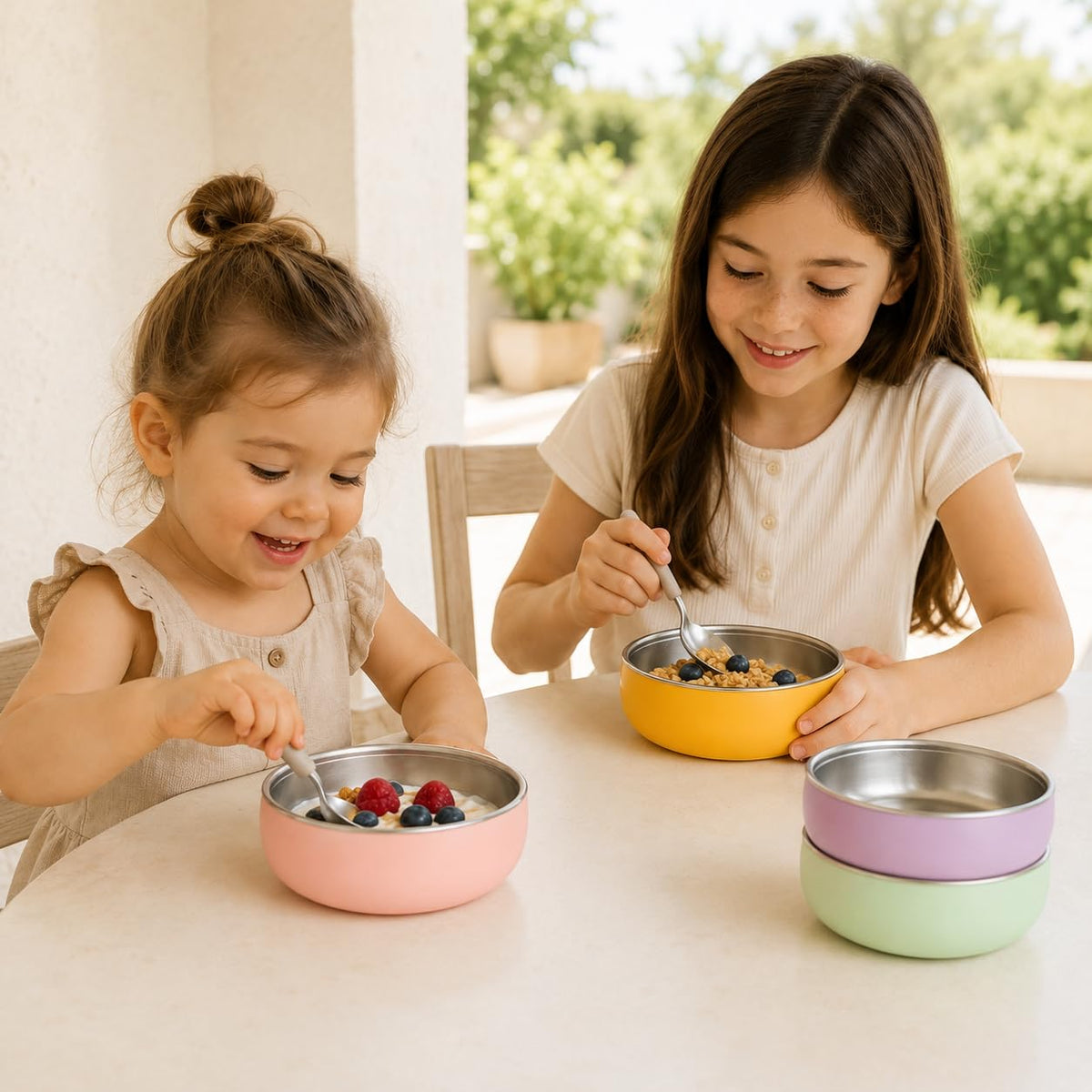 Monkey Proof - tazón para niños de acero inoxidable no tóxico de 5 pulgadas con carcasa de silicona antideslizante, (juego de 4 tazones) irrompible, sin desorden para bebés, niños pequeños, sin BPA