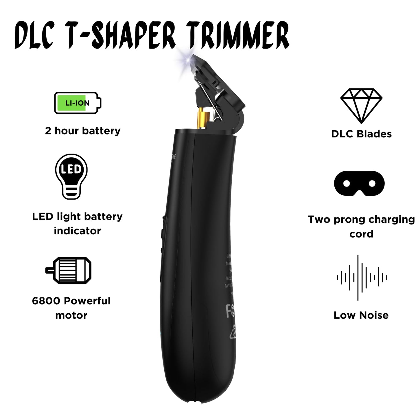 Supreme Trimmer- Recortadora T Shaper DLC para hombres (tiempo de funcionamiento de 120 minutos) Recortadora de barbero profesional de bajo ruido para personas sensibles