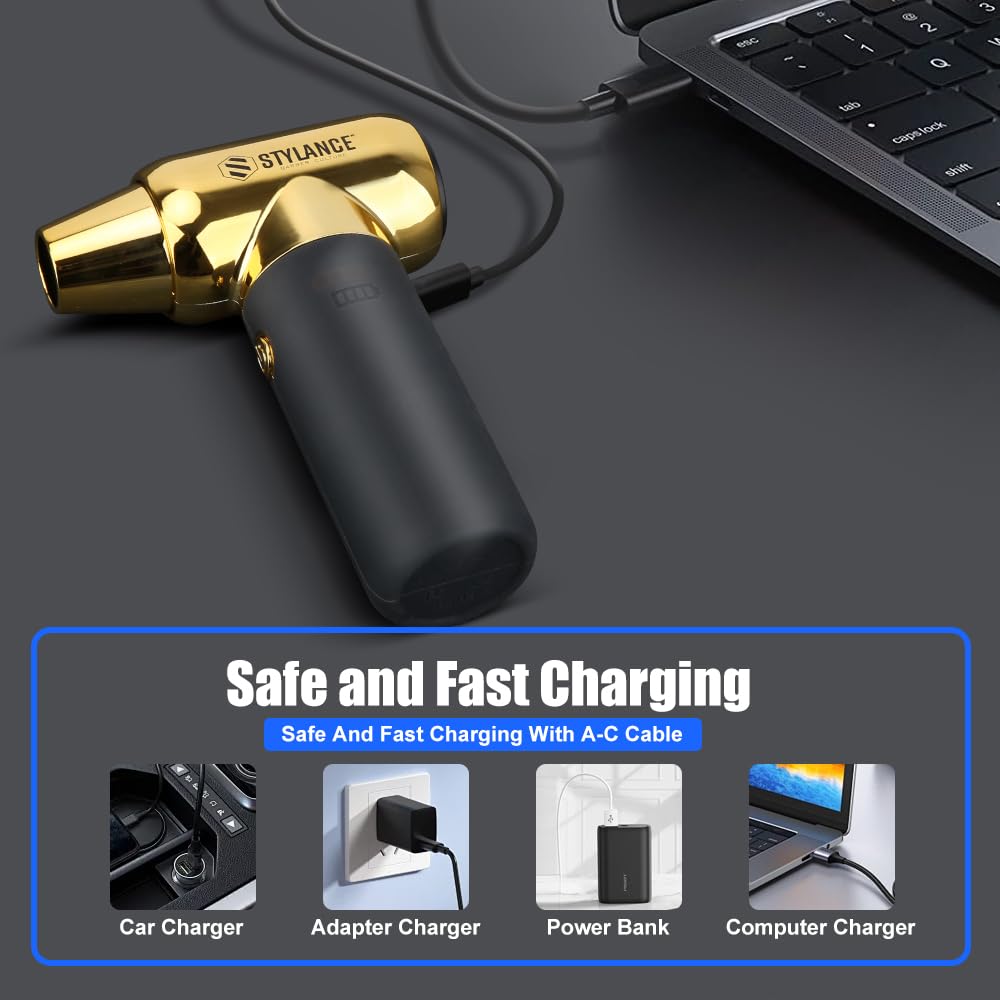 Plumero de aire comprimido, soplador de barbero, plumero eléctrico, mini soplador de aire portátil Jet Dry de 3 engranajes, aspiradora inalámbrica, para PC, oficina, salón, ventilador, portátil