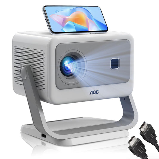 AOC Mini proyector, portátil Compatible con 4K,12000 lúmenes,Enfoque eléctrico, WiFi y Bluetooth,diseño con eliminación de Polvo y disipación de Calor, Compatible con Android e iOS para Cine en casa
