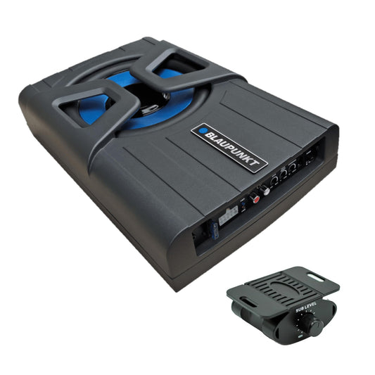 BLAUPUNKT GTHS80PRO - Caja de subwoofer amplificada de 8 Pulgadas, Sistema de Altavoces de Audio para Coche, Amplificador Incorporado Debajo del Asiento simplifica la instalación