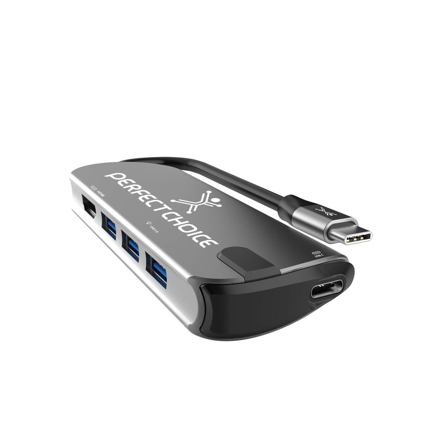 Perfect Choice Hub USB Tipo C con Salidas de 1 Puerto de vídeo HDMI, 3 Puertos USB-A 3.0 y 1 Puerto de Carga PD USB-C, Velocidad de Transferencia hasta 5Gbps,