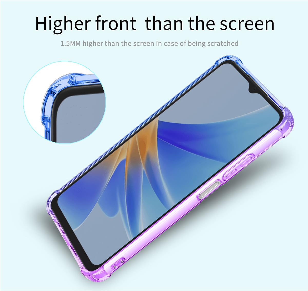 DABUNA Funda para OPPO A17 Case Uso Rudo,Transparente Colores Degradados Protectora de Cámara Anticaída Carcasa Bumper(Púrpura Azul)