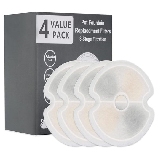 Filtros bebedero para gato, Filtros de repuesto de carbón activado para fuentes de agua para mascotas, Sistema de Triple Filtracion, Reemplazo de filtro de fuente para mascotas. (4 paquetes)