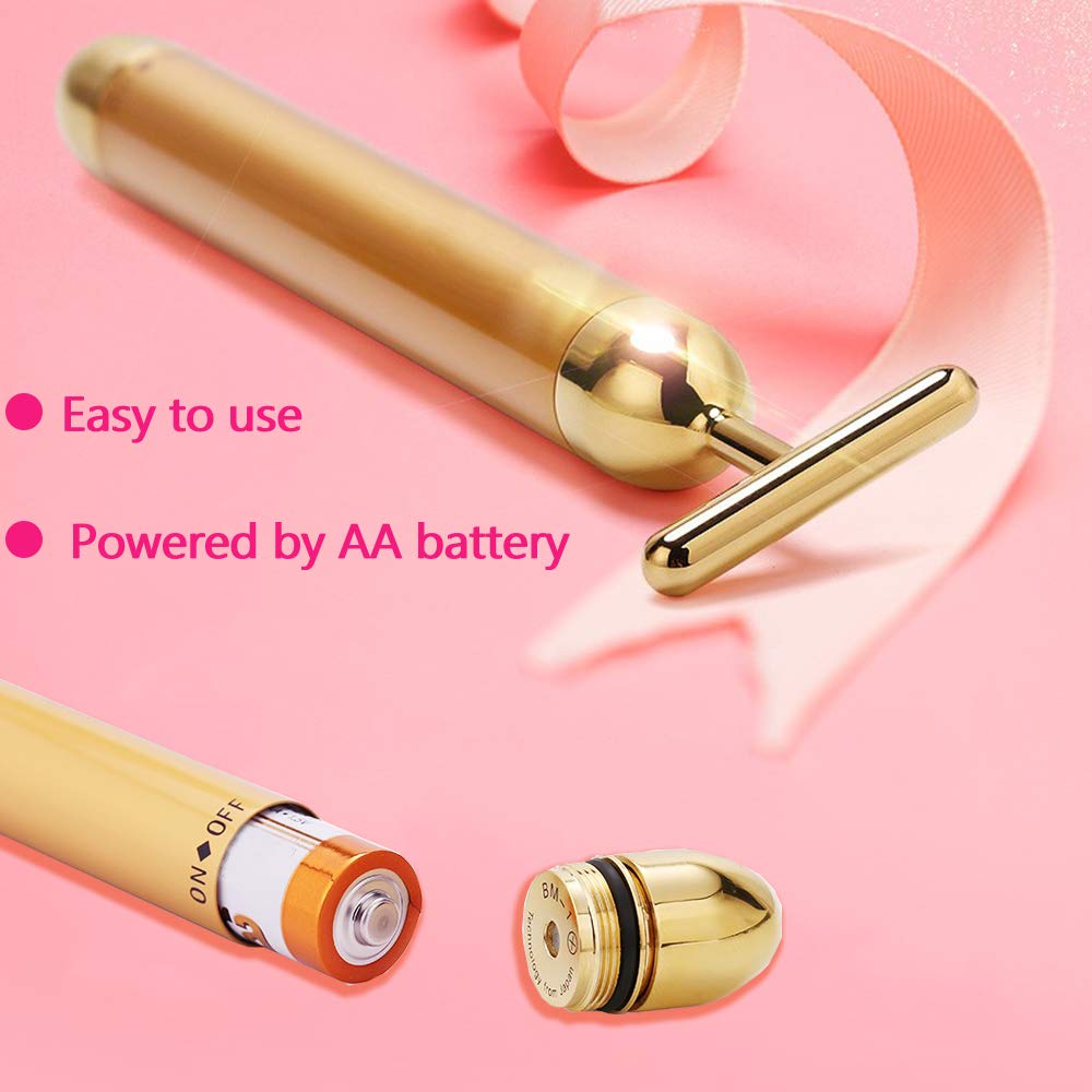 Masajeador de rostro dorado de 24 K, rodillo eléctrico 3D Sonic Energy Beauty Bar y kit masajeador facial en forma de "T". Antiedad/arrugas, levantamiento instantáneo de la cara, estiramiento de la piel (rodillo 3D)