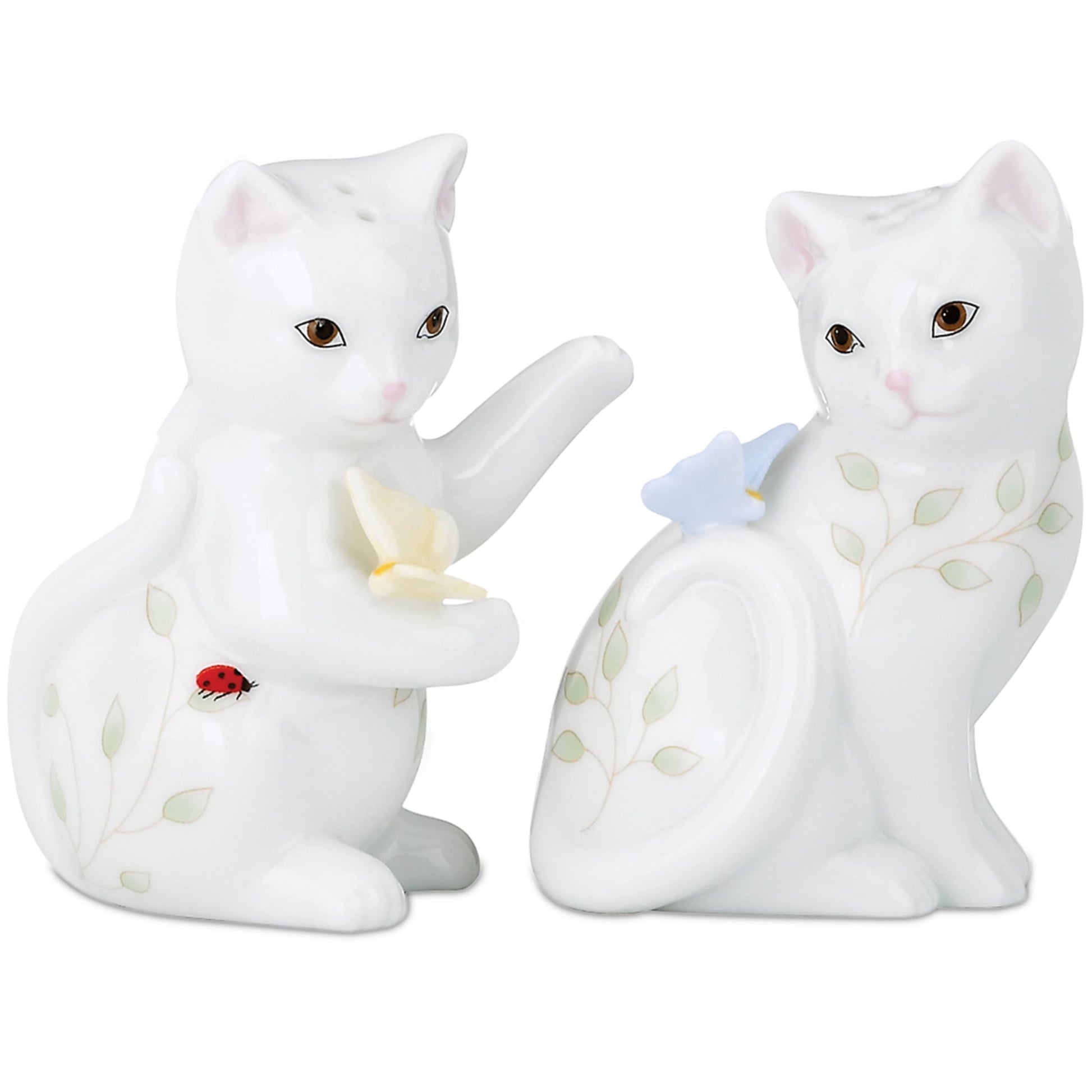 Lenox Salero y pimentero de porcelana fina, diseño floral y mariposa, S&P Coctelera, gatitos, 1