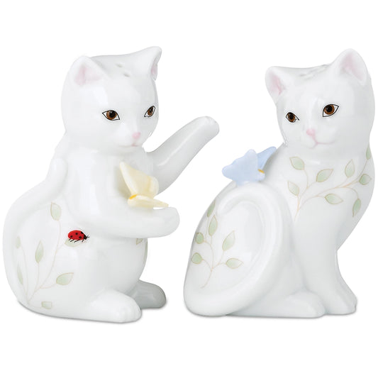 Lenox Salero y pimentero de porcelana fina, diseño floral y mariposa, S&P Coctelera, gatitos, 1