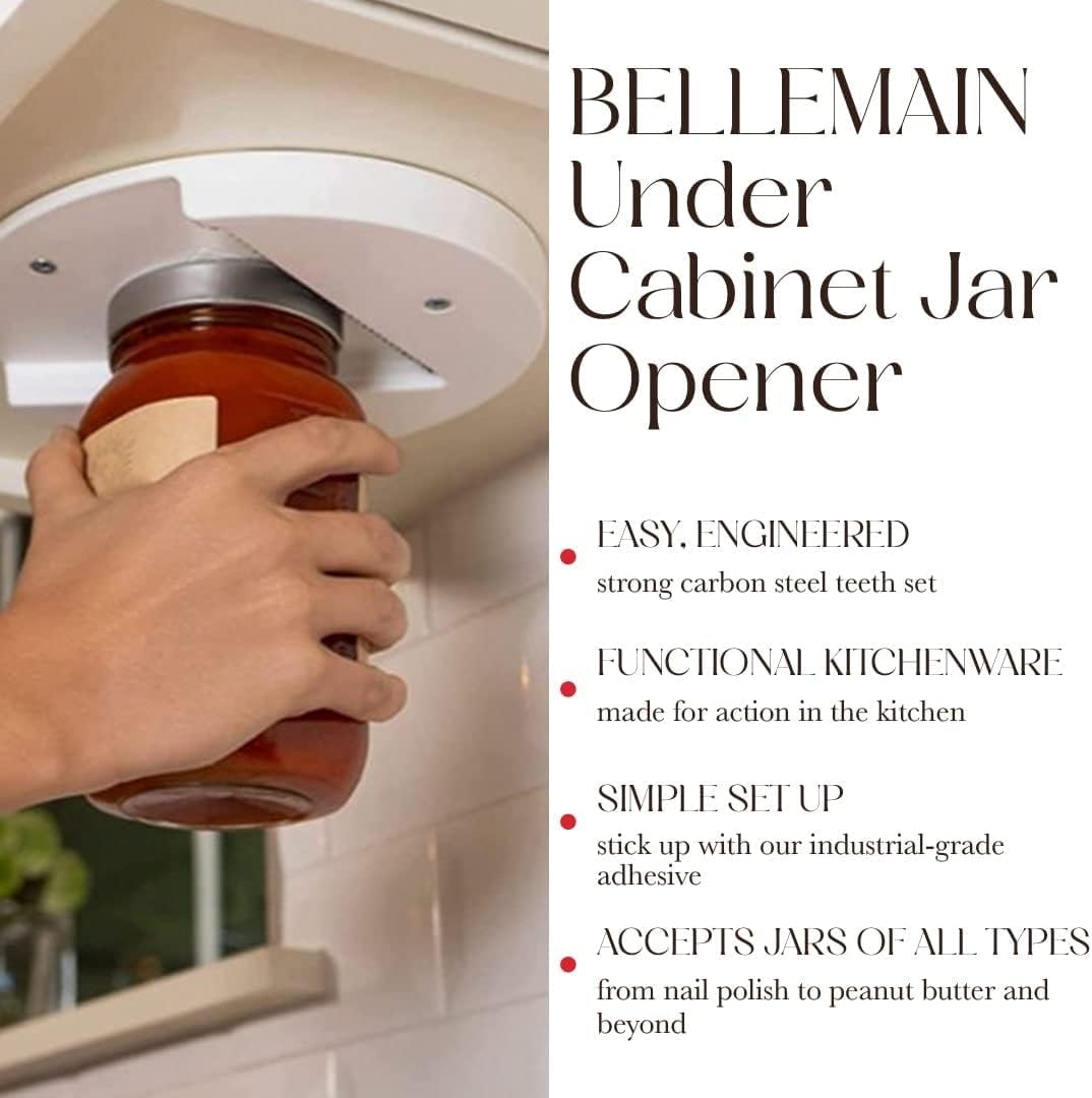 Bellemain - Abridor de tarros para debajo del gabinete, paquete de 2, agarrador de tapa premium y abridor para tarros y botellas, ideal para agarre débil y personas mayores, EZ Install & EZ Off