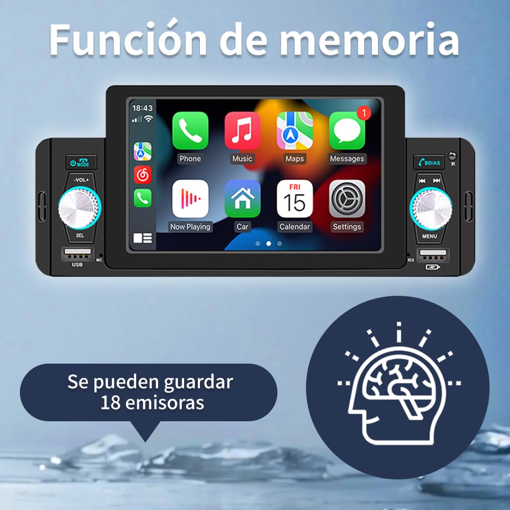 FINYQBET Estéreo 160C para Auto 5 Pulgadas con Bluetooth 5.1, CarPlay, Android Auto, Cámara de Reversa, Control de Volante, MP5, USB, RCA y Pantalla Táctil HD, Compatible con Vehículos de 12V