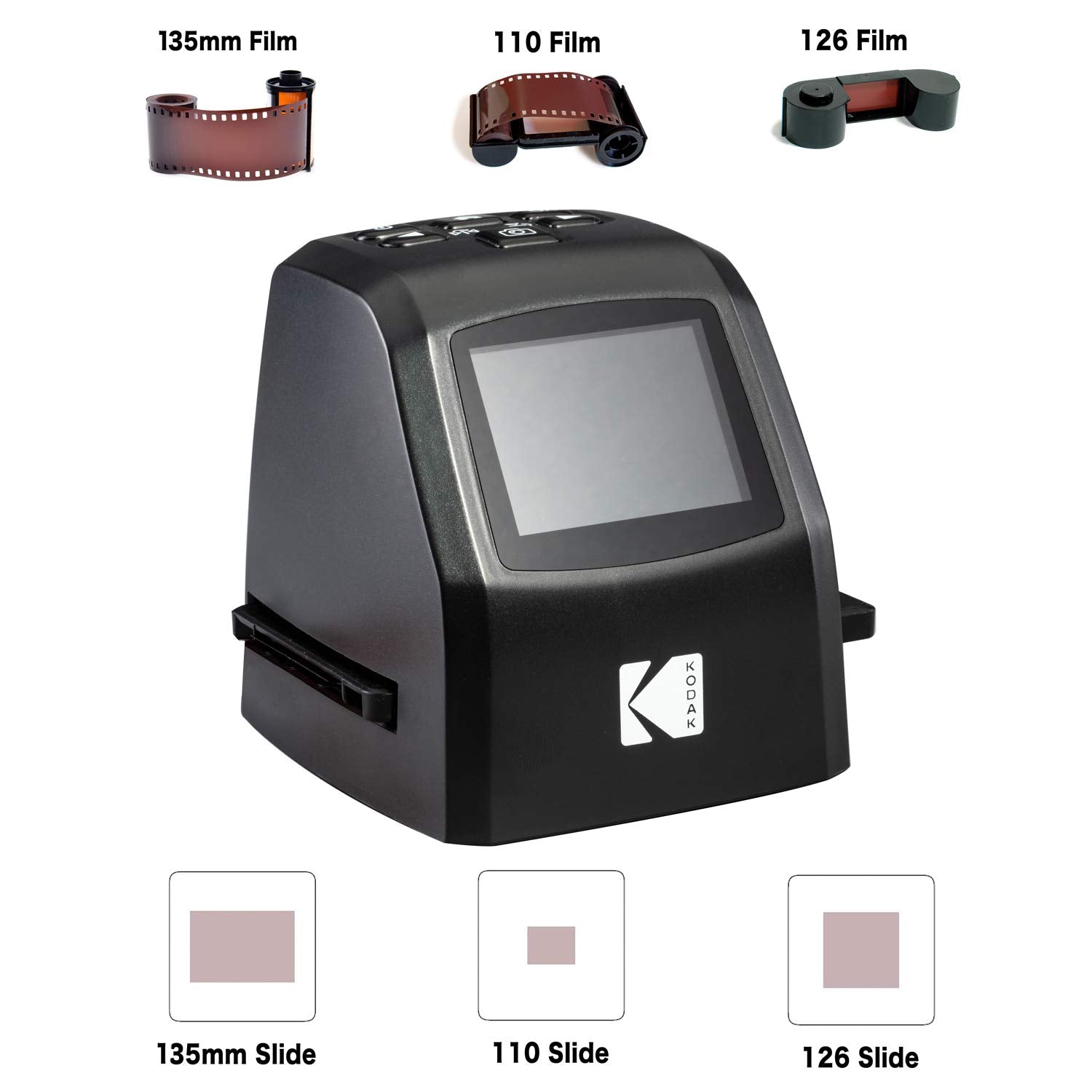 Kodak Mini escáner Digital de película y Diapositivas – Convierte 35 mm, 126, 110, Super 8 y 8 mm Negativos de película y Diapositivas a 22 megapíxeles imágenes JPEG – Incluye – Pantalla LCD 2.4 –