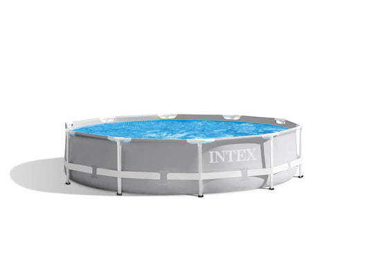 Intex 26701EH - Juego de piscina sobre el piso con marco de prisma premium, 10 pies x 30 pulgadas, incluye bomba de filtro de cartucho de 330 GPH, superresistente, resistente a las perforaciones,